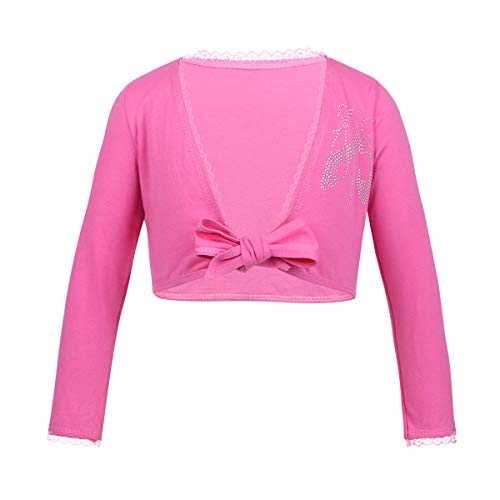 Kids Girls Basic Knit Wrap Top Floral Lace Hem Front Knot Ballet Dance Sports Cardigan Sweaters
