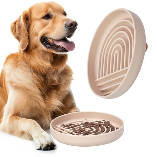 Happilax Antischlingnapf für Hunde – Silikon-Futternapf für langsames Fressen – Fördert Verdauung & mentale Stimulation – Sicher & leicht zu reinigen – 25x4x18 cm, Beige
