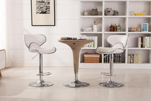 Image of Creative White Bar Stool Chair | Adjustable Hydraulic Gas Lift | PU Leather Cushion Seat | Chrome Metal Base | Modern Kitchen Counter, Bar, Cafe, Home Furniture | Pack of 1
