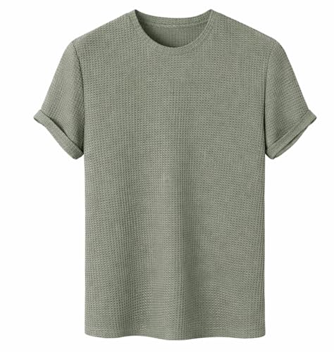Image of London Hills Men's Waffle Textured T-Shirt | Solid Regular Fit Round Neck Half Sleeve Casual Wear Tee | Soft, Breathable & Lightweight Fabric