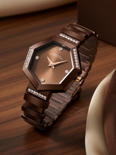 Image of French Connection Mop Brown Hexagonal Dial with Brown Stainless Steel Strap Watch for Womens - FCN0139BRGM