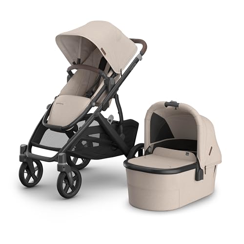 Image of UPPAbaby Vista V3 Stroller + Bassinet V3 - Convertible Single-to-Double Stroller System- Bassinet, Toddler Seat, Bug Shield, Rain Shield Included - Ada (Sandstone Melange)
