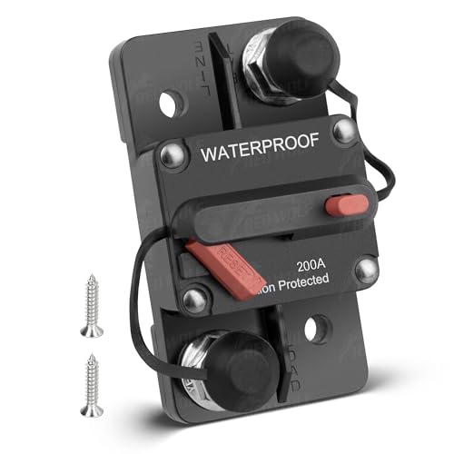 RED WOLF Circuit Breaker 200 Amp for Trolling Motor Boat Marine ATV Vehicles Stereo Audio Electronic Battery System Inline Fuse with Manual Reset Switch 12V-24V