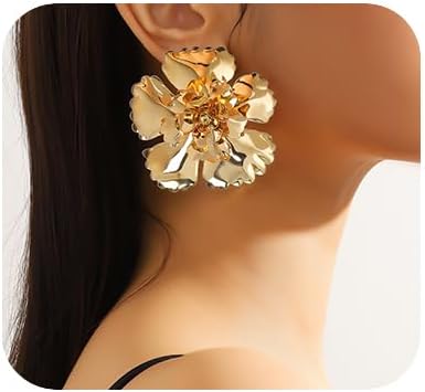 JWICOS Gold Flower Earrings Large Flower Stud Earrings Big Flower Statement Earrings for Women