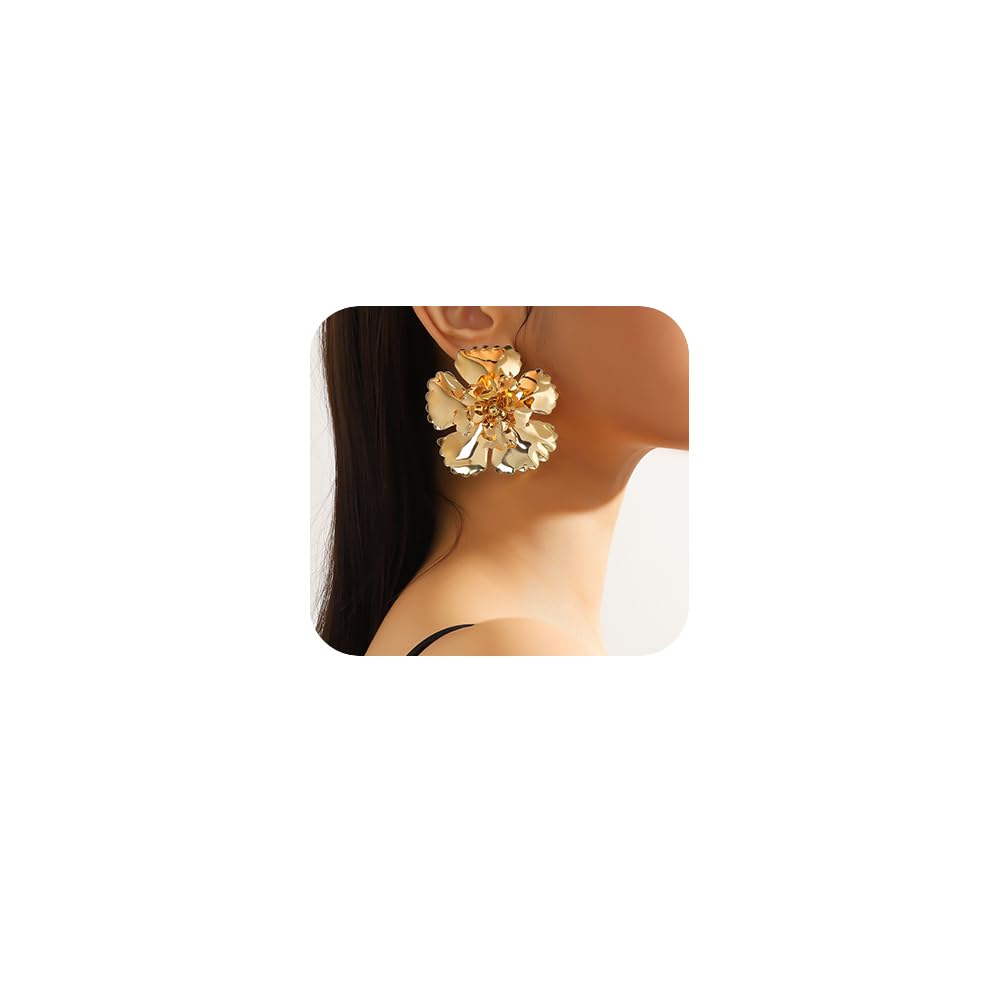 JWICOS Gold Flower Earrings Large Flower Stud Earrings Big Flower Statement Earrings for Women