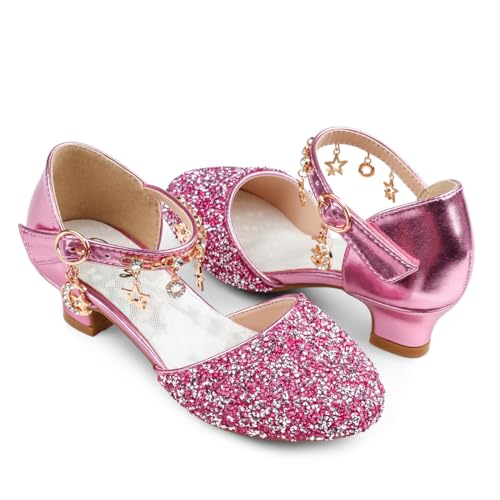 Eithy Girls Sandals Glitter Dress Shoes Princess Diamond Low Heel Pendant for Kids Toddlers4