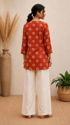 Image of Women's Floral Printed Cotton Kurti Summer Cotton Tunic Top for Girls