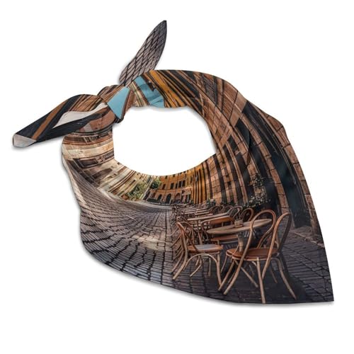 Eekstdbn Sciarpa per la testa da donna, 45,7 x 45,7 cm, in seta satinata, stile antico, cortile, caffetteria, città, Roma, Italia, sciarpa da collo alla moda, quadrata leggera