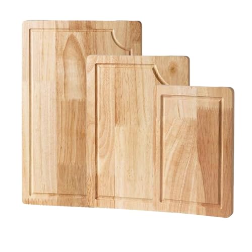 RichVibe Juego de tablas de cortar de roble para cocina, 3 piezas de madera maciza, carne, frutas, queso, color amarillo, para preparar pizza y servir