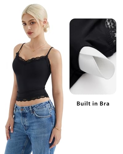 SUUKSESS Women Padded Lace Double Lined Tank Tops Sexy V Neck Summer Going Out Top2