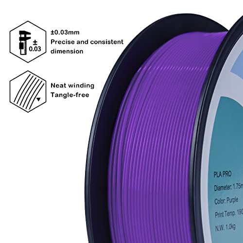 Image of ZIRO 1.75mm PLA Filament, 3D Printer PLA PRO Basic Color Series, Purple | Fit for Most FDM 3D Printer, 1.75mm 1KG Spool, Dimensional Accuracy + /-0.03mm, Colorful PLA FilamenT