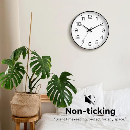 Image of Roymnie Wall Clock 12 Inch Silent Wall Clocks Battery Operated-Modern Non Ticking Analog Clock Decorative for Kitchen Bedroom Office (Black)
