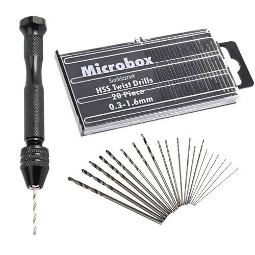 Image of Sunkizzrs 20-Pcs HSS Mini Twist Drill Bits Set with Hand Pin Vise | Micro HSS Push Drill (0.3-1.6mm) - Precision Hand Tool for Resin Arts Crafts /Model Making /Wood /DIY
