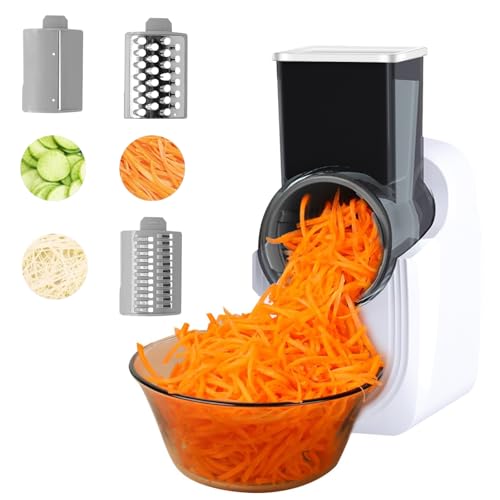 Electric Cheese Grater, Electric Graters, Automatic Multi Grater, Professional Chopper Slicer 3 in 1 Vegetable Slicer with 3 Types Slice for Cheese Vegetables Fruits (White)
