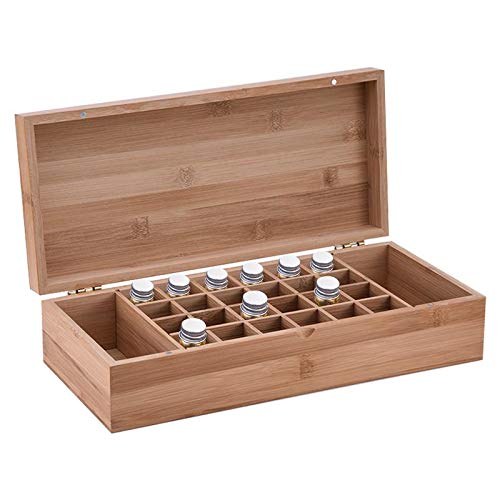 QOHNK Caja de Almacenamiento de Botellas de Aceite Esencial de bambú de Alta Gama con 26 Ranuras Caja de Tesoro de Joyas Organizador de Almacenamiento de Botellas de aromaterapia