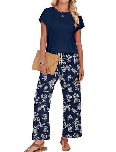 Image of WIHOLL Two Piece Sets for Women Summer Spring Outfits Lounge Sets Beach Vacation Clothes Airport Travel Matching Clothing
