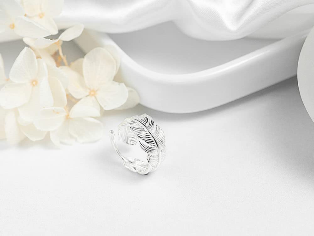 Anello Regolabile,S925 Anello Di Piume In Argento Sterling Anelli Regolabili Anello Aperto Minimalista In Argento Anello Per Il Pollice Anello Di Eternità Fascino Di Nozze Gioielli Re