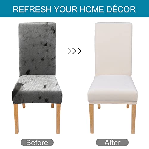 Smiry Velvet Stretch Dining Room Chair Covers Soft Removable Dining Chair Slipcovers Set Of 2, Cream #TOP3