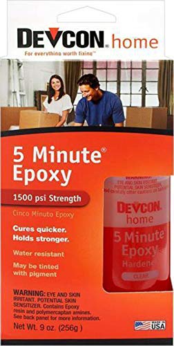 Devcon 9oz 5 Minute Epoxy 1500lb Waterproof Glue 4.5oz Size: 1-Pack, Model: DEVS209-1, Outdoor & Hardware Store