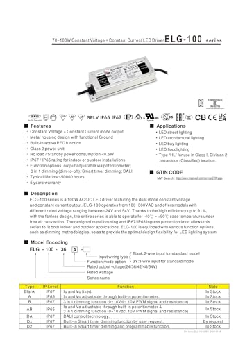 Alimentation à découpage ELG-100-48B-3Y à courant constant stable - 3
