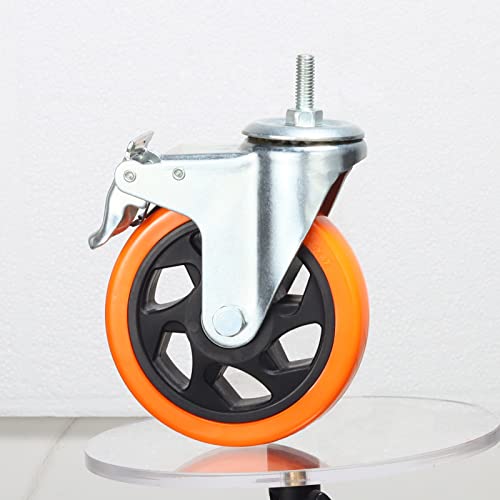Image of Heavy Duty Stem Caster Wheels M10-1.5X25mm Dual Locking No Noise PVC Threaded Stem Caster Wheels Pack of 4 for Workbench, Dolly, Furniture (5 Inch, Orange)
