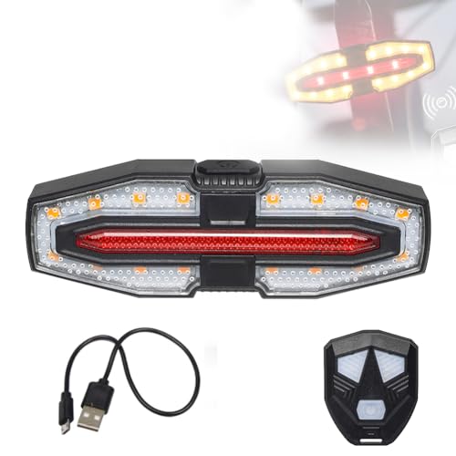 Bike Tail Light with Turn Signals Wireless Remote Control Waterproof Bicycle Rear Light Back USB Rechargeable Ultra Bright Safety Warning Cycling Taillight for Night Riding (Black)
