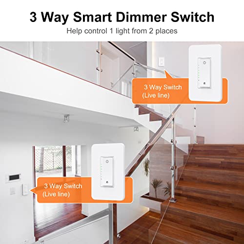 3 Way Smart Dimmer Switch 2 Pack, 2 Master 3 Way Dimmable Light Switches Compatible With Alexa Google Assistant Smartthings 2.4Ghz Wifi Smart Switch Neutral Wire Needed #TOP3
