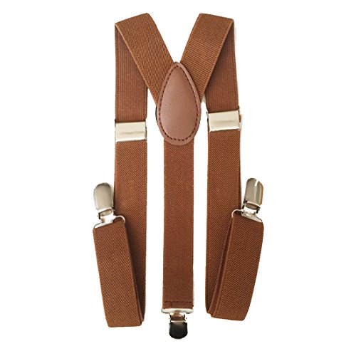 One Point Collections Men's and Women's Enamel Elastic Adjustable Braces Trouser Y-Back Clip on Suspenders (Brown; Free Size) - Image 3