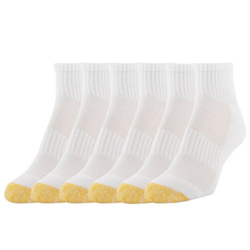 Gold Toe Women's Half Cushion Sport Quarter Socks with Mesh, 6 Pairs, white