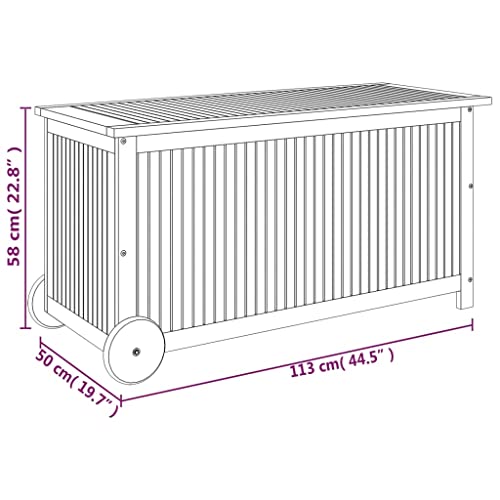Boîte de rangement d'extérieur avec roulettes, conteneur de terrasse en bois pour coussins et outils, idéal pour l'organisation du jardin, de la piscine et du garage, 113 x 50 cm