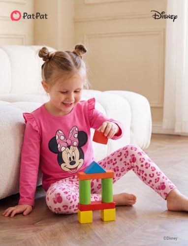 Image of Disney Girls Outfits Long Sleeve Lightweight Shirt +Leggings Clothing Sets | Officially Licensed丨Toddler Girl Fall Clothes丨Cute Character Print丨Soft Stretch Fabric丨Ruffle Detail丨Lightweight Wear