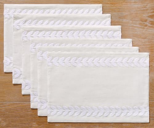 Wracra Embroidered Placemats, 13 x 18 Inch Set of 6