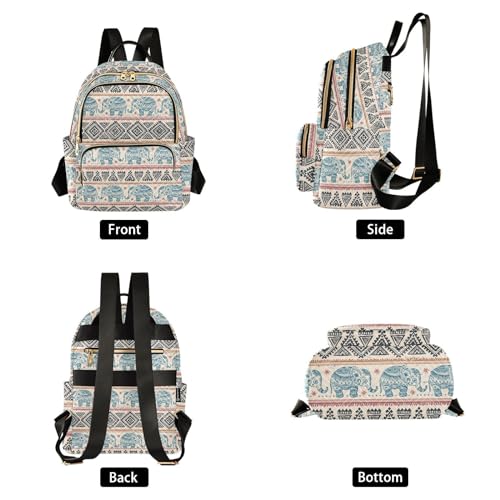 Image of Women Fashion Backpack Purse Ethnic Elephant Rucksack, S | Casual Lightweight Quilted Daypack Ladies Bag for College Travel Work