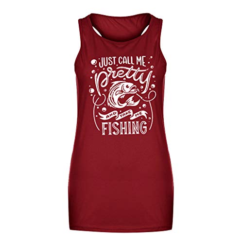 WOCACHI Racerback Tank Tops for Womens, Casual Short Sleeve Tops Just Call Me Pretty and Take Me Fishing Vest Boho Plaid Checkered Sunsuit Love Holidays Vacation Sun Protection Athletic Classic-Fit
