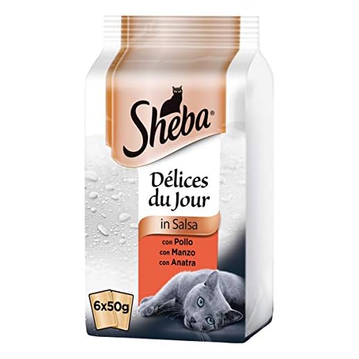 Sheba Délices Du Jour Cibo per Gatto in Salsa Selezione Gustosa con Carne, 6 x 50 g - 12 Confezioni (72 Bustine in Totale)