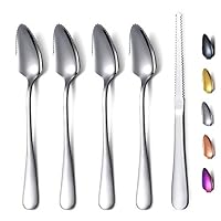 Grapefruitlöffel 5-Teiliges Set, 4 Grapefruitlöffel aus Edelstahl und 1 Grapefruitmesser mit Titanbeschichtung, Grapefruit-Utensilenset, gezackte Kanten Löffelpackung mit 5 Stück (Silber)