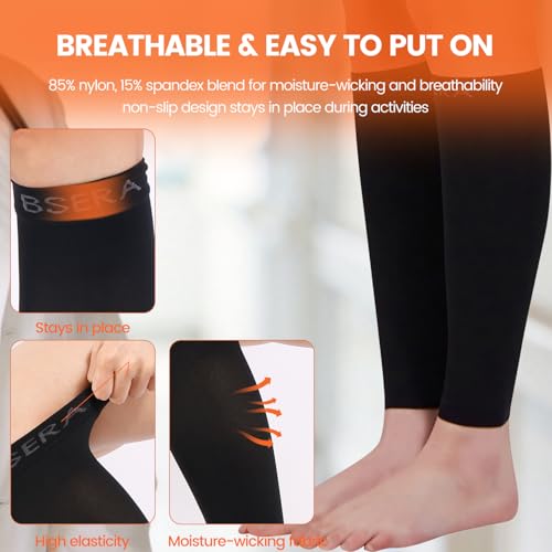 Image of BSERA Calf Compression Sleeve Women, 2 Pairs 20-30mmHg Footless Compression Socks for Swelling Shin Splints Varicose Veins