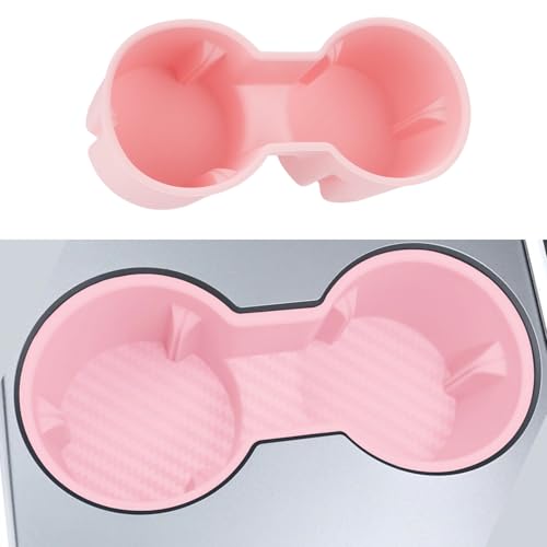 Cup Holder Insert for Tesla Model 3(2021–2023) Model Y(2021–2024), Silicone Shockproof Car Center Console for Tesla, Removable Washable Drink Holder for Tesla Interior Accessories - Pink