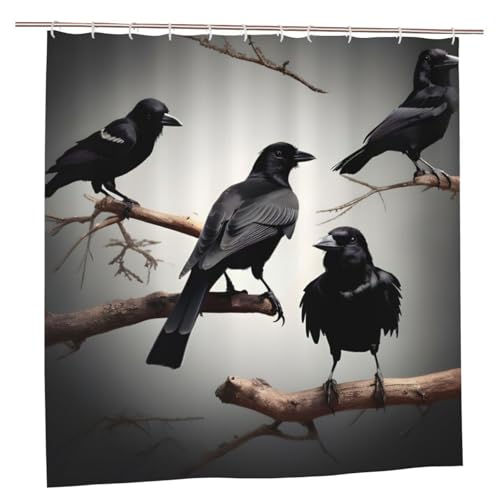 Rideau de douche corbeau noir 183x183cm polyester accessoires salle de bain - 2