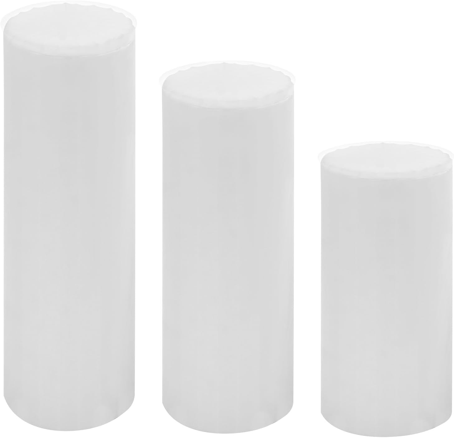Cylinder Pedestal Stands, 3Pcs Foldable Cardboard Centerpiece Display Flower Vases Cake Stand with Panels for Party Wedding Decoration, H23.6in+H31.5in+H39.4in, Milky White