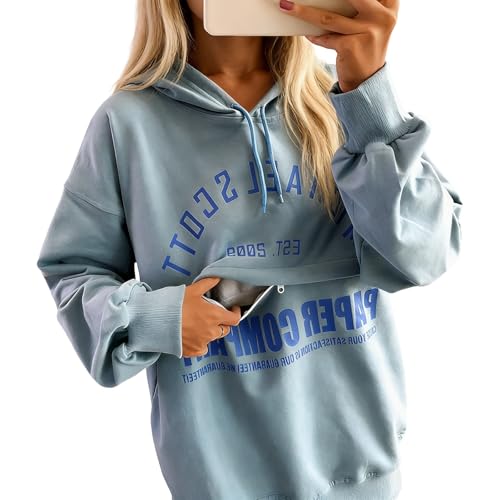 Generisch Suave blusa de lactancia materna con cremallera frontal para una lactancia sin esfuerzo como ropa informal cómoda, azul, L