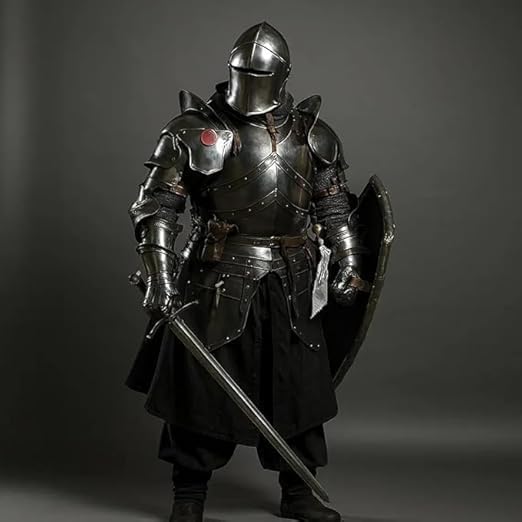 Medieval Steel Knight Armor Set – Full Body Metal Protection with Helmet, Chestplate, Pauldrons, Arm Guards & Leg Armor – LARP & Cosplay