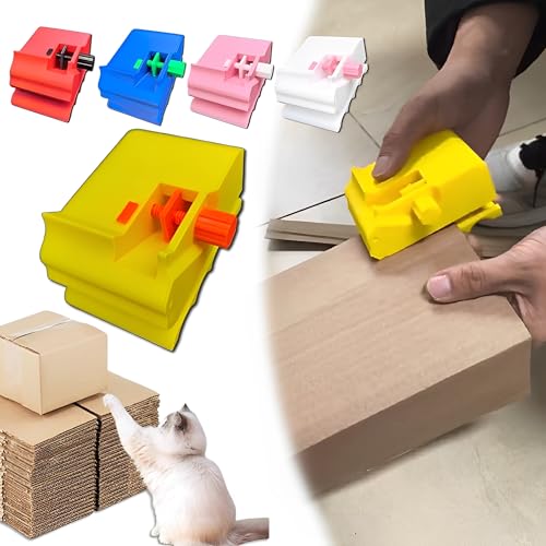 段ボールカッター 猫 爪研ぎ ダンボールカッター 厚さ調節可能(3-5cm) 3Dプリント段ボール切断機 刃付き 猫の爪とぎ用 DIY 自作ツール 猫のおもちゃ 安全 頑丈 自家製 ペット用品 (イエロー)