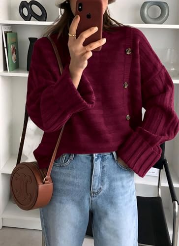 Image of PRETTYGARDEN Womens Sweaters Fall 2026 Casual Long Sleeve Crewneck Button Loose Winter Knit Pullover Sweater Tops