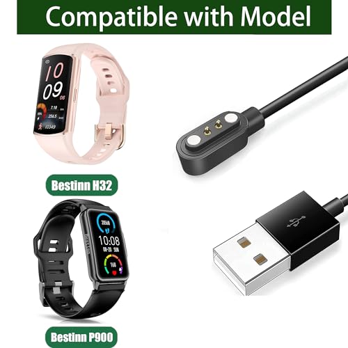 Compatible with Bestinn Smart Watch Charger, Magnetic USB Replacement Charger Compatible for Bestinn H32, P900 Fitness Tracker (Black, Compatible for Bestinn H32, P900 Fitness Tracker)