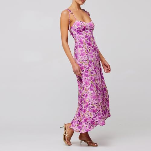 Image of Owl's-Yard Women Ruffle Spaghetti Strap Dress Sexy Backless Tiered Flowy Sundresses Boho Beach Long Dress Clubwear (L-02, XL)