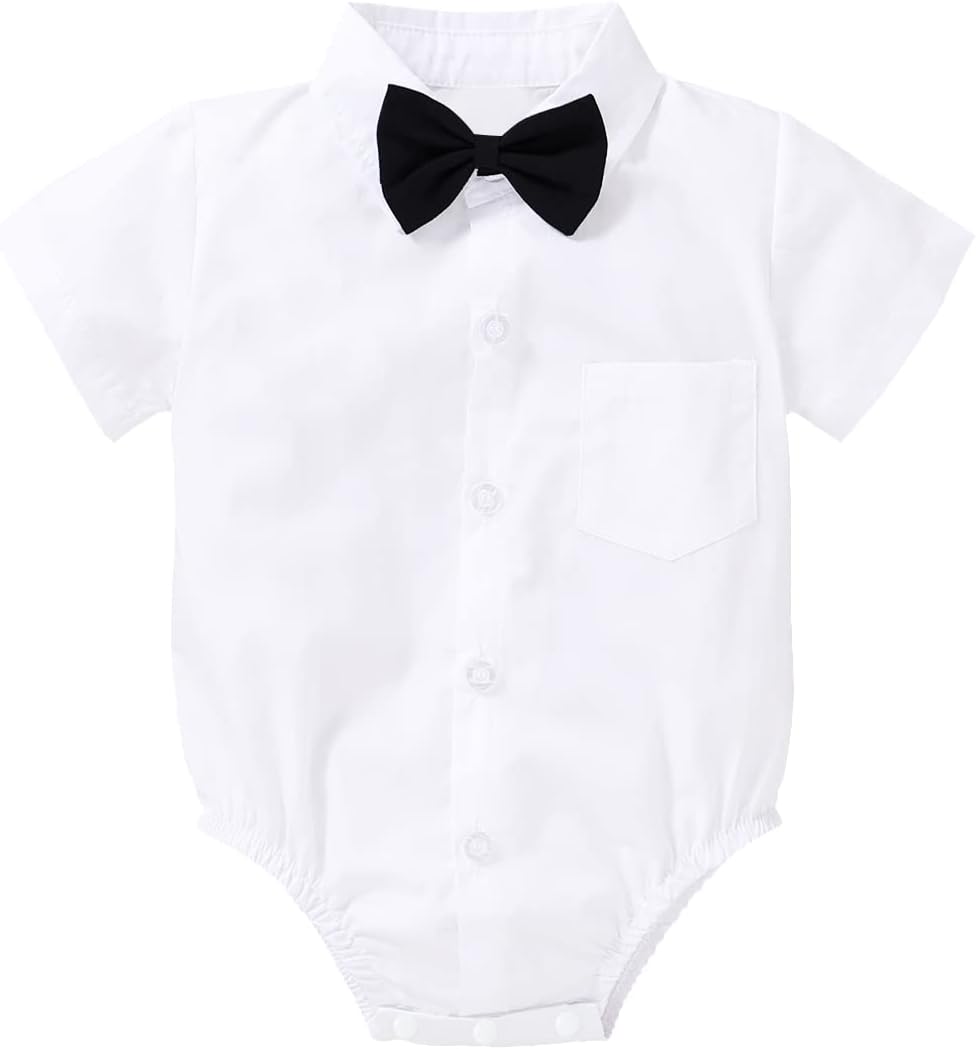 Yruiz Baby Boy's Button-Down Shirt Newborn Jumpsuit Long Short Sleeved One-Piece Gentleman Outfit