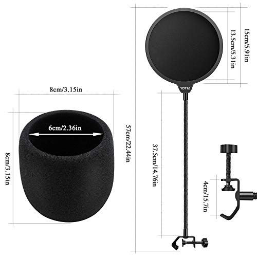 Yotto Microphone Pop Filter For Blue Yeti And Any Other Microphone,Dual Layered Wind Pop Screen With 360°Gooseneck & Mic Cover Foam Windscreen For Blue Yeti,Yeti Pro Condenser Microphone,2 In 1 Pack #TOP1