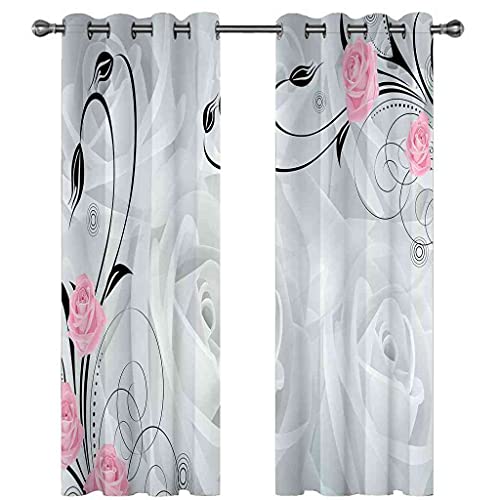 Rideau à œillets solide lourd au motif abstrait rose et gris chic