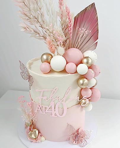 VELAFEE Pink Dried Flowers Bouquet for Room Decor Cake 12 Stems - 1 Oats 2 Wheat White Gem Grass Bunny Tails Ruscus Dream Star Flower Palm, 47 x 16 x 2.5 cm